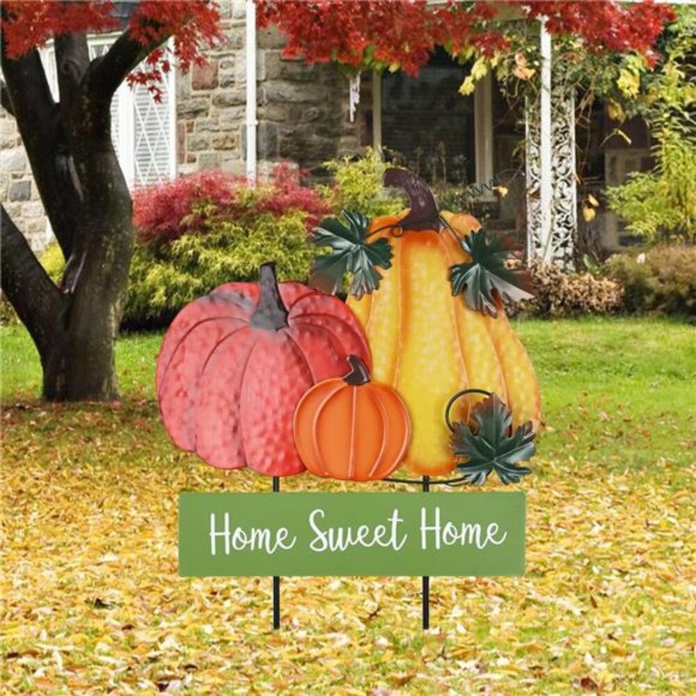 Outdoor Fall Decor, 22" Decorative Garden Stakes with 3 Pumpkin, Home